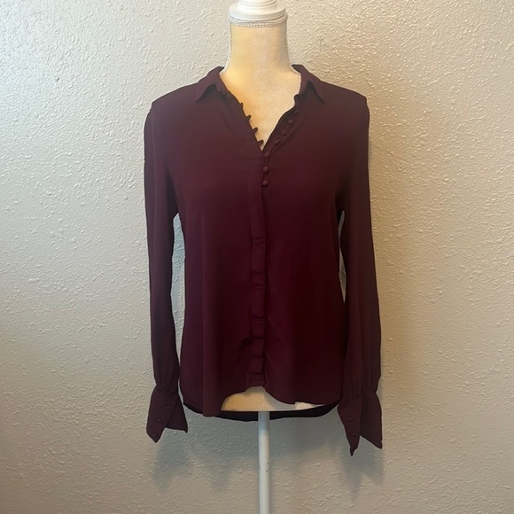 Urban Outfitters Tops - Urban Outfitters Kimchi Blue Maroon Long Sleeve Blouse Size S